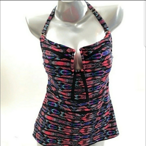 NWT Island Escape Tankini Top Women's Size 6 Absract Black Multicolored Modest - Picture 2 of 6